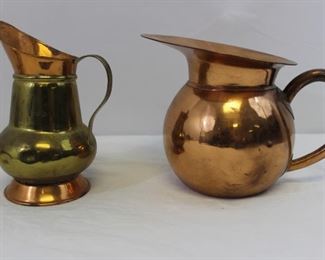 Vintage Copper and Brass Pitchers 
