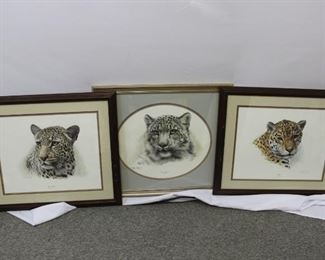 Vintage Charles France - Jaguar, African Leopard, and Snow Leopard Art
