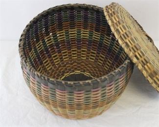 Native American Tri Color Lidded Storage Basket
