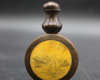 Antique Carved Wooden and Ivory Chinese Snuff Bottle
