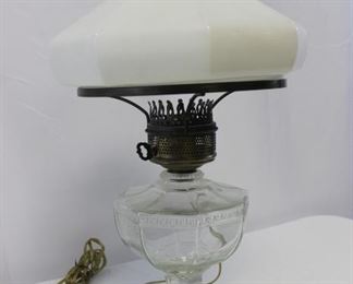 Glass with milk glass shade lamp
