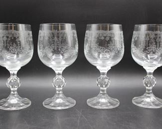 Vintage Etched Bohemia Crystal Wine Glasses
