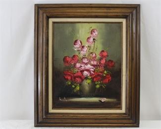 Red/Pink Roses in Vase Still Life Oil Painting
