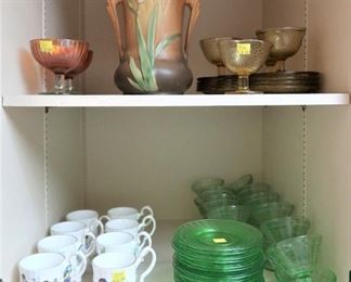 Roseville vase and depression glass