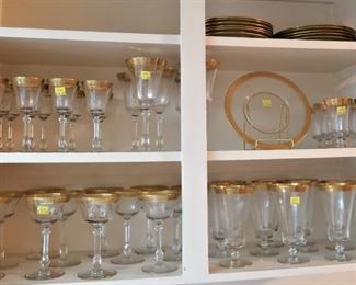 Gold rim stemware and plates
