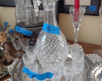 Waterford decanter and 12 cordial, 
Colleen pattern