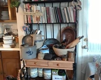 Baker's rack and 2 full shelves of cookbooks