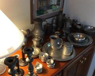 A large collection of antique pewter 
