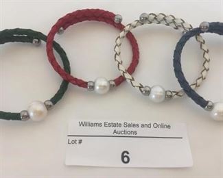 Leather and Fresh Water Pearl Bacelets