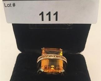 14K Amber, Citrine and Diamond Ring