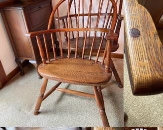 Vintage Pair Hand Doweled Windsor Arm Chairs
