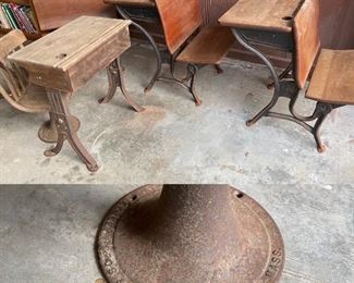 Antique Wood and Iron School Desks