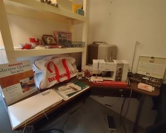 Amazing Bernina Record 930 Electronic sewing machine with table, carry case, cut 'n sew, walking foot, pedal, knee levers, 40 other feet, bobbins, travel bag, and instruction guides