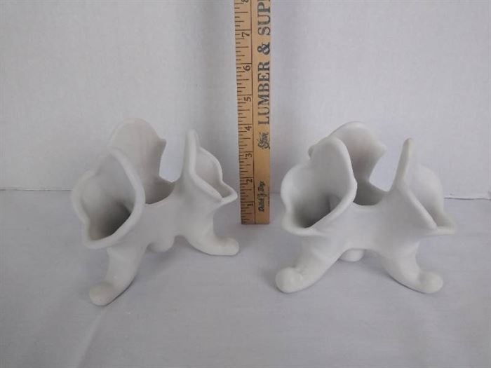 Pair of white Van Briggle Cornucopia bud based candle holders