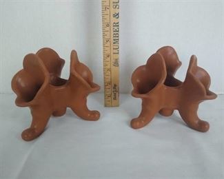 Pair of brown Van Briggle Cornucopia bud based candle holders