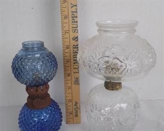 2 mini double glass globe oil lamps