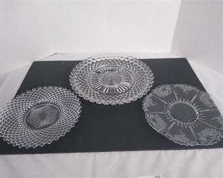 3 etched glass serving plates