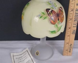 Vintage Westmoreland green glass butterfly candle lamp