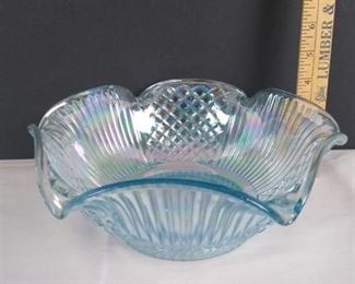 Carnival glass blue bowl