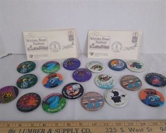 Wichita river festival buttons- years ranging from 1982- 1998 (some duplicates)