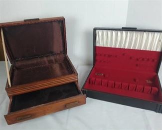 2 wooden silverware cases
