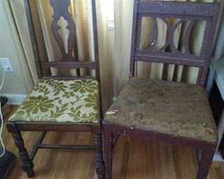 2 wooden chairs with padded seats