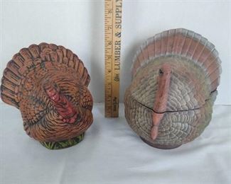 2 porcelain turkeys- one is a trinket box