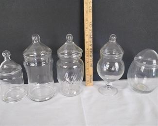 5 clear lidded home decor jars