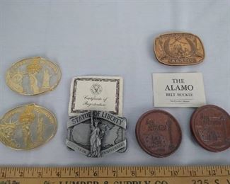 (3) San Antonio (Alamo) , (3) Statue of liberty belt buckles