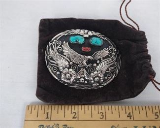 Vintage SSI handcrafted Turquoise And Coral eagle Belt Buckle