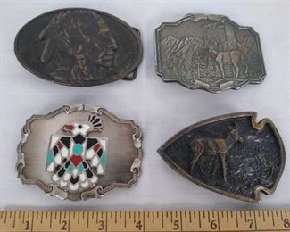 (2) Deer, (2) Native American belt buckles