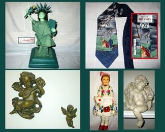 Anna Lee Statue of Liberty Doll, Balancine Hot Cakes Gary Patterson Tie, Cherubs, Cute Doll and Ledge Angel 