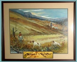 Signed and Dated 1969 Watercolor of Hunting Dogs Wilmer Siegfried Richter, American, 1891-1993