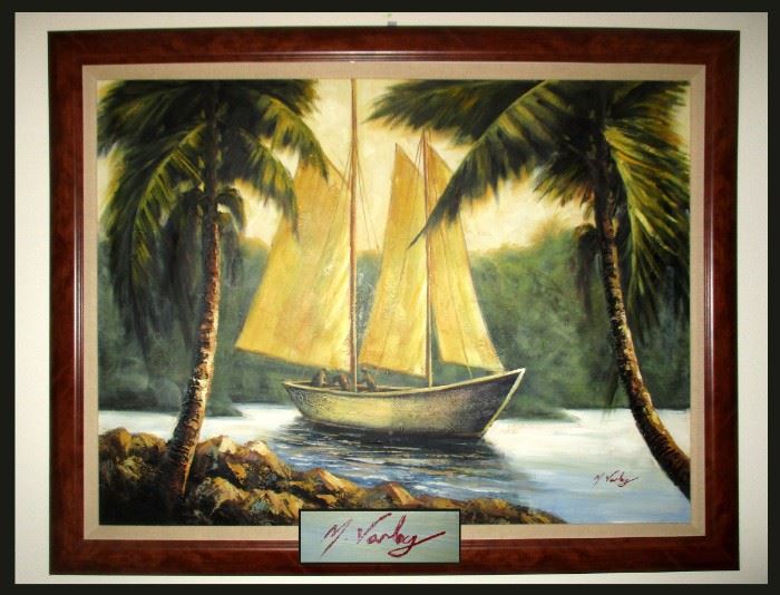 M Varley Signed Very Large Oil Painting; Perfect for any Florida Home Decor 