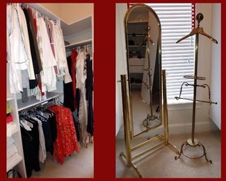 Very Spacious Master Bedroom Closet with Lovely Clothes, Shoes, Standing Mirror and Tall Valet Stand 