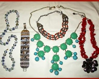 Sample of the Good Costume Jewelry Available; Cloisonne Beads, Brighton Bracelet, J Crew Necklace and Sally Sterling Necklace 