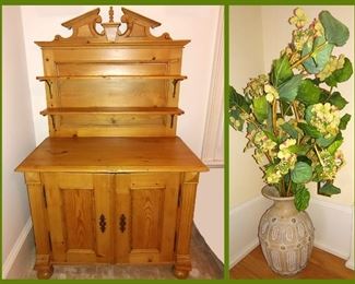 Sweet Little Buffet and Hutch Approximately 4 ft Tall and Faux Plant in Pot