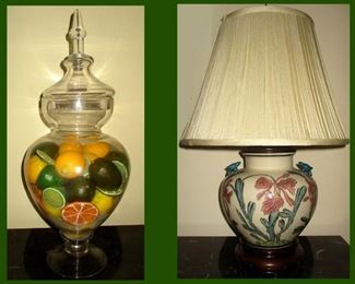 Tall Glass Fruit Display and Lamp 