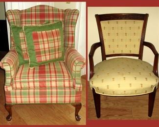 Wing Back Chair and One of a Pair of Matching Arm Chairs