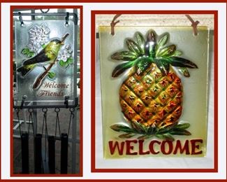 Wind Chimes and Glass Welcome Sign with Pineapple 