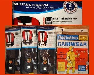 3 Mustang Personal Floatation Devices Brand New Hydrostatic-They Inflate When They Hit the Water and Rainwear Brand New In Package