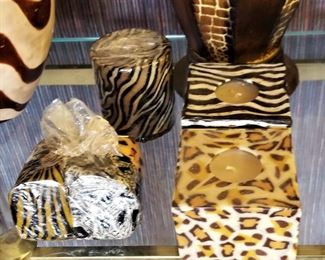 Leopard and zebra candles.