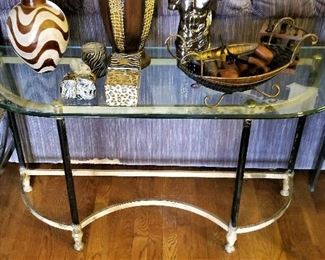Glass and metal console table.