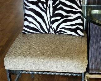 2 matching metal side chairs. 2 matching zebra pillows.