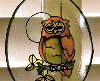 Stained glass owl art.