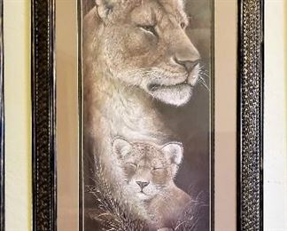 Mountain lion and baby art.