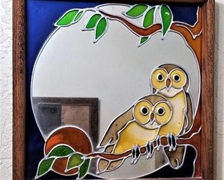 Stained glass owl art mirror.