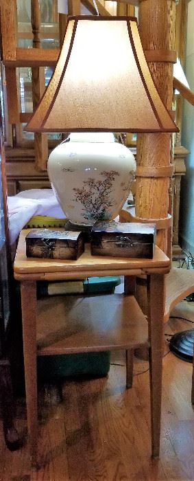 Vintage Oriental lamp and small side table.
