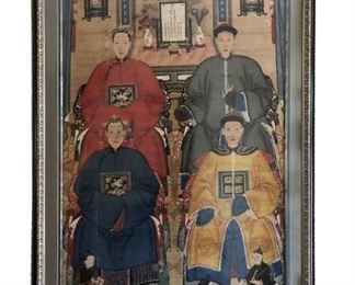 LARGE CHINESE EMPEROR QING DYNASTY STYLE OR CHINA COURT OFFICIALS SEATED GROUP PORTRAIT ON PAPER FRAMED
-59.5" X 37.5" APPROX
-VERY GOOD CONDITION CONSISTENT WITH AGE
