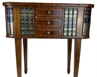 VINTAGE MAITLAND SMITH MAHOGANY LEATHER TOP FAUX BOOK SIDE TABLE W DRAWERS | COLLECTIBLE TRADITIONAL MODERN HOME DECOR LIVING ROOM DINING ROOM FURNITURE HOME OFFICE LIBRARY DESK END TABLES OCCASIONAL TABLES 1 OF 2
-26" X 26" X 12" APPROX
-GOOD CONDITION, SMALL LOSS OF WOOD, WEAR TO TOP
-DP5521